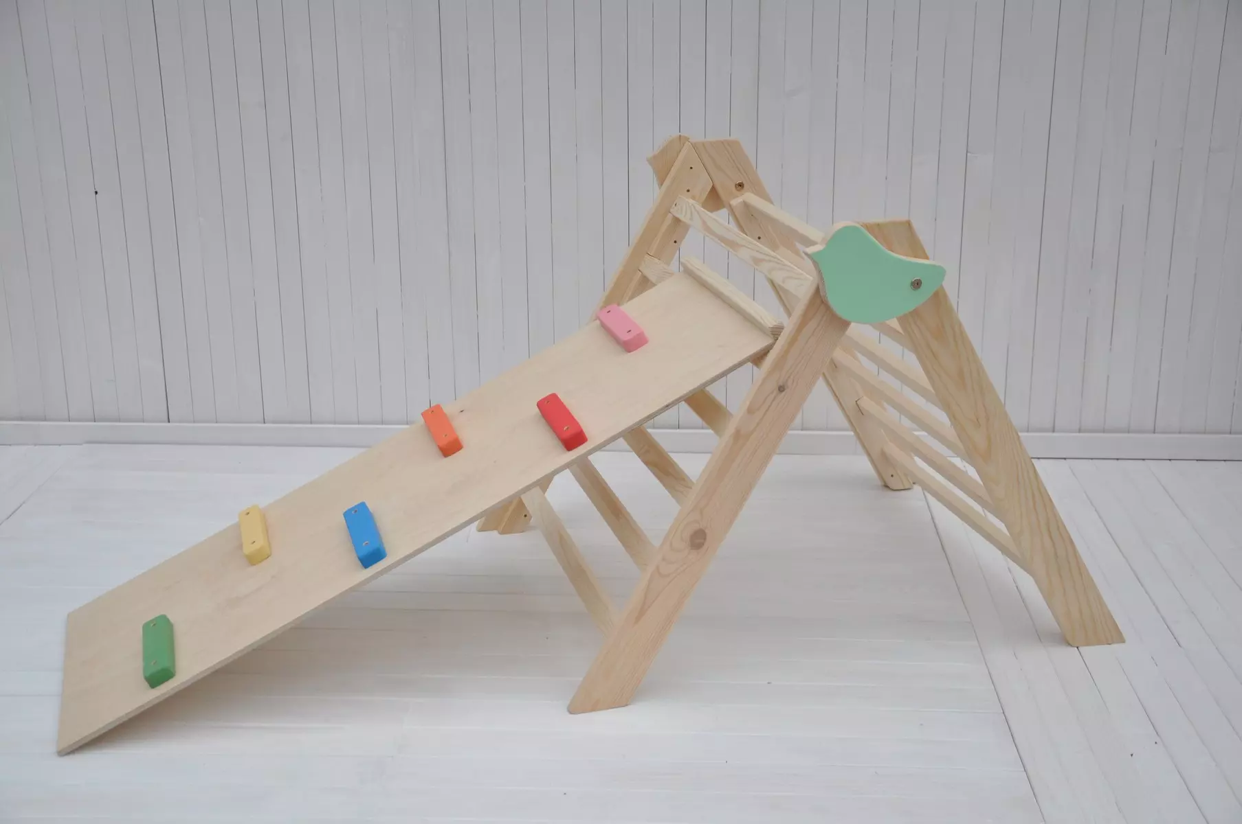 Sisäkiipeilyteline Pikkuruinen lintu setti kiipeilykivillä ja liukumäellä 3in1 puinen lasten oppimislelu syntymäpäivä- tai joululahjaksi 1 2 3 vuodeksi varmistamaan lapsen oikeanlaisen fyysisen kehityksen.