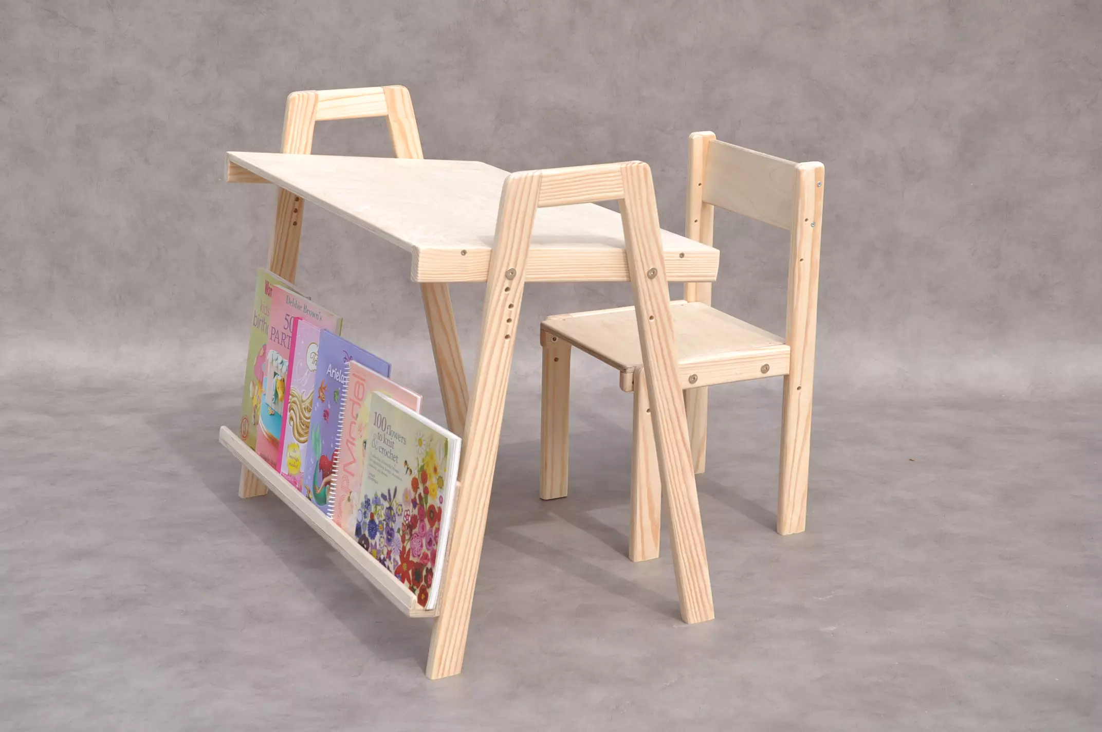 Montessori lasten pöytä ja tuoli – ergonominen säädettävä kirjoituspöytä kaltevalla työtasolla, massiivipuu, CE-sertifioitu, 1–6v.