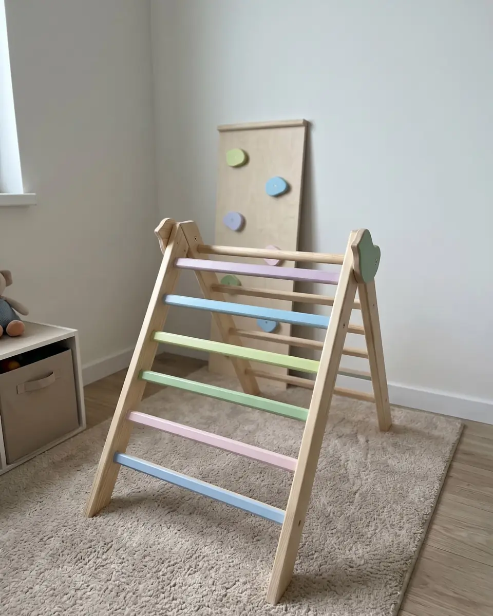 Barin Toys review for Tiny Bird pikler triangle as a toddler climber indoors